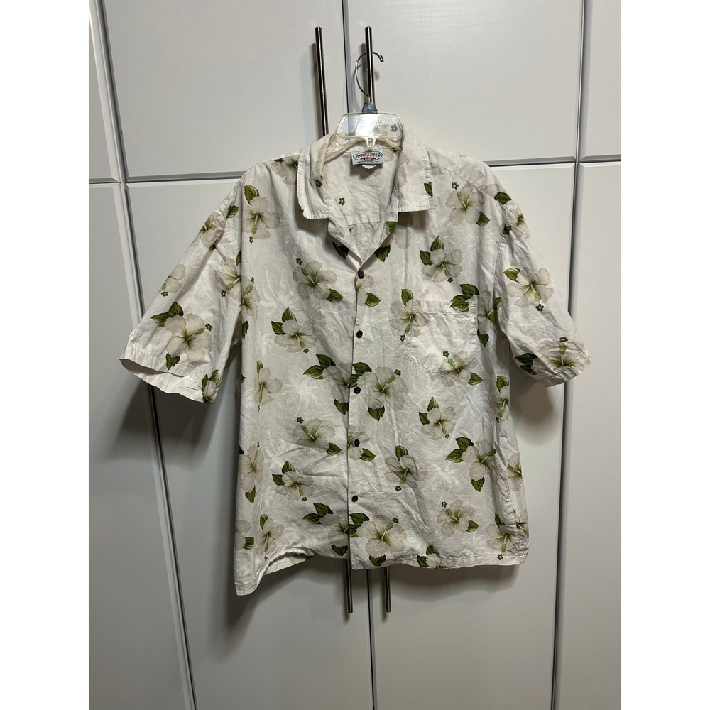 Pacific Legend Mens 2XL Hawaiian Shirt Hibiscus Floral Cotton Made in USA‎ White